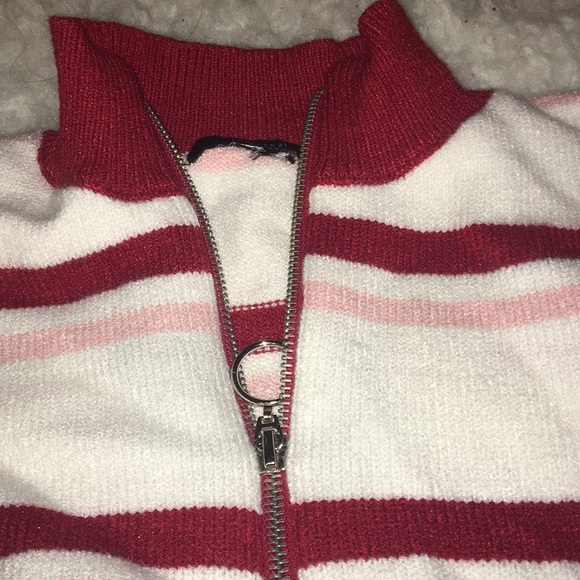 Forever 21- Striped Zip Up Collared Sweater - Picture 2 of 5